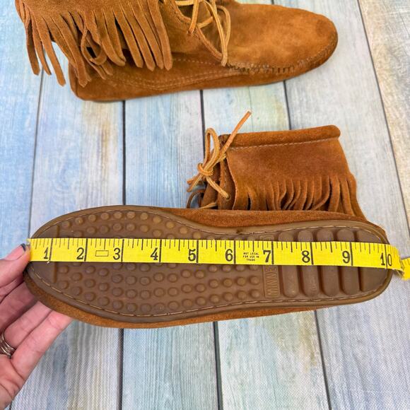 Minnetonka Tramper Ankle Boots Size 7 Leather Suede Lace Up Fringe Vintage Boho - Picture 8 of 8